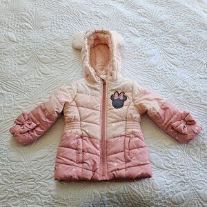 Disney Mickey Ears Coat, Pink with Bow Details, Toddler Girls 2T Faux Fur Lined